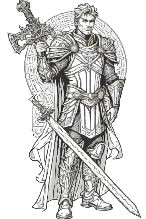 Constantine in his imperial armor: In a heroic pose, wearing the classic laurel wreath, with a sword tattoo design idea