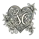 letter AC surrounded by a heart shape tattoo design idea
