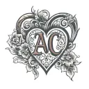 letter AC surrounded by a heart shape tattoo design idea