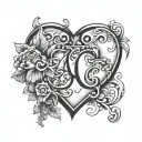 letter AC surrounded by a heart shape tattoo design idea