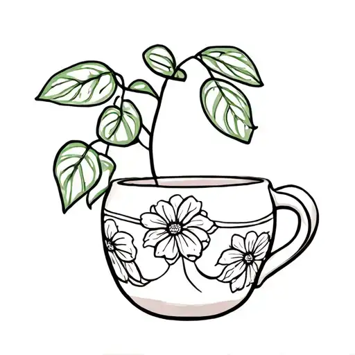 pottery, mug, plants tattoo design idea
