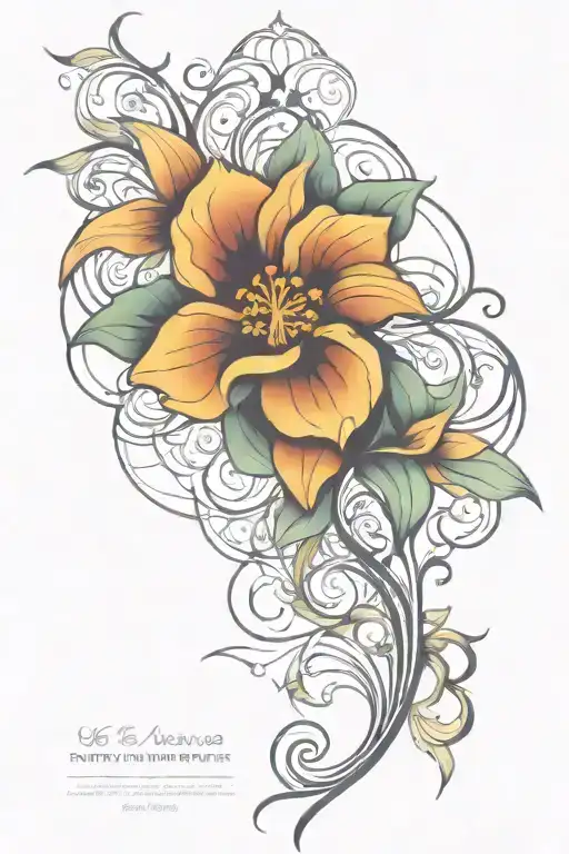 art nouveau floral, symmetrical tattoo design idea