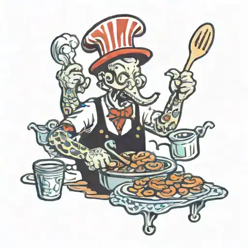 ocotopus cooking dinner colored tattoo design idea