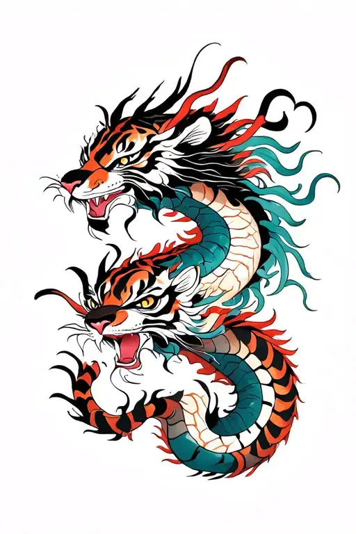 Azure Dragon, Vermilion Bird, White Tiger & Black Tortoise tattoo design idea