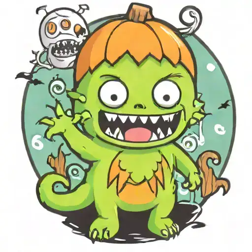 kawaii Halloween monster tattoo design idea