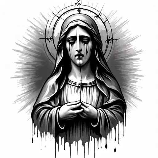Virgin Mary crying blood tears tattoo design idea