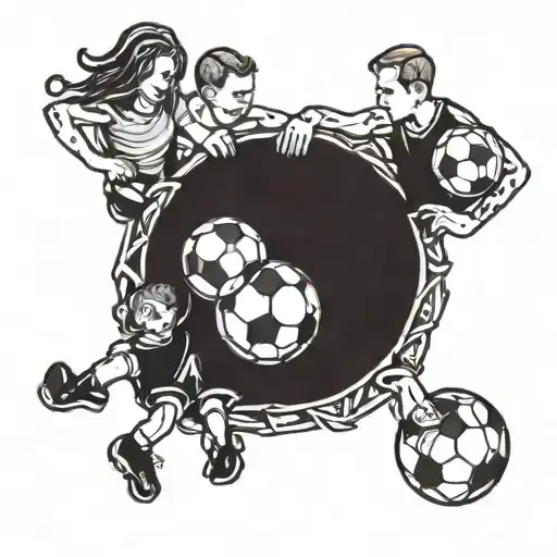 soccer ball family holding hands tattoo design idea