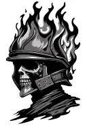 fire helmet engulfed in flames tattoo design idea