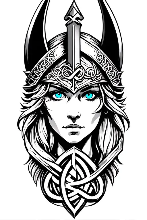 Valkyrie with blue eyes on armor tattoo design featuring Celtic trinity knot  tattoo design idea