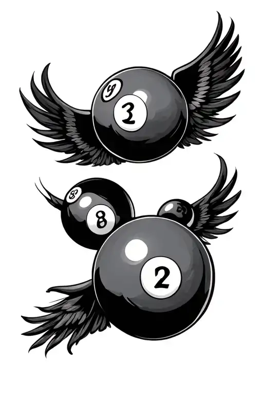 Billiard ball eight flying tattoo design idea