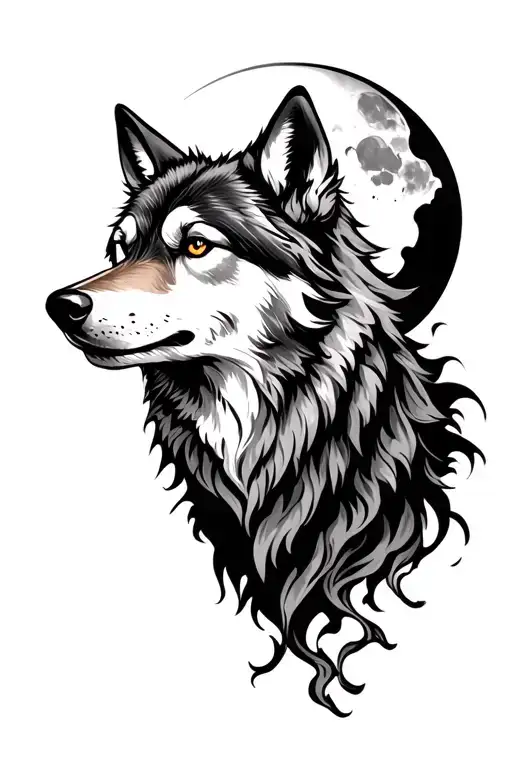 wolf and moon rising tattoo design idea