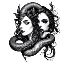 hecate goddess snake witchcraft wearing fown 3 faces tattoo design idea