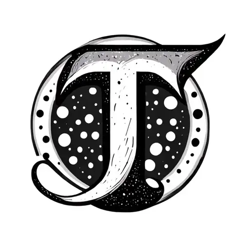 the letter T with an infinity symbols merged together and a circle of 14 dots around it tattoo design idea