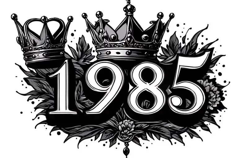 "1985" "1985" text with crown hanging tattoo design idea
