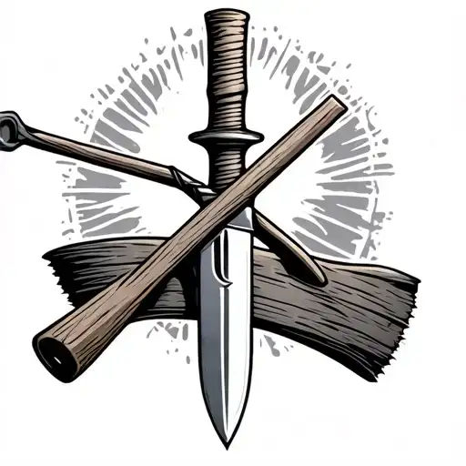 Rowing Oar turned knife piercing tattoo design idea