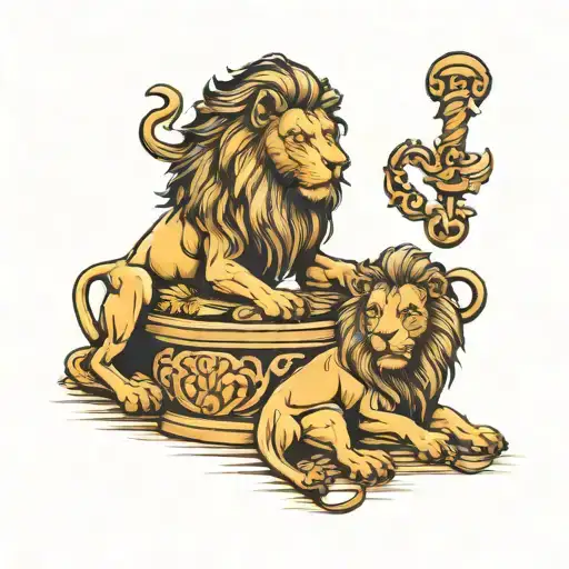 lion statues symbolizing strength and warrior tattoo design idea