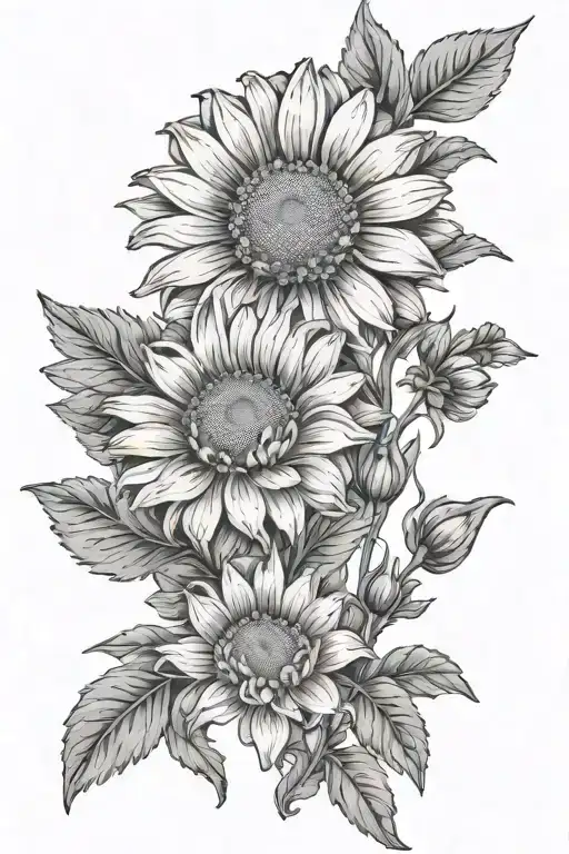 chamomile flower and calendula flower floral arrangement combination tattoo fine line tattoo design idea
