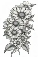 chamomile flower and calendula flower floral arrangement combination tattoo fine line tattoo design idea