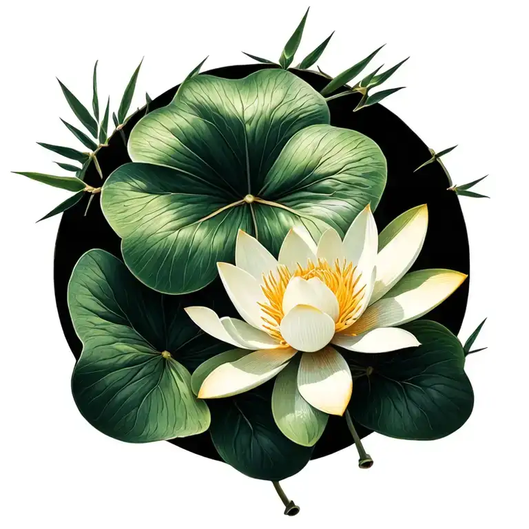 LUCKY BAMBOO, CLOVER LEAF, LOTUS FLOWER tattoo design idea