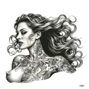 sexy woman with big naked breasts tattoo design idea
