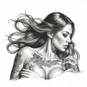 sexy woman with big naked breasts tattoo design idea