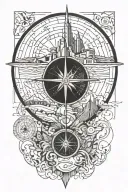 tattoo featuring italian landscape, compass, globe tattoo design idea