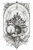 tattoo featuring italian landscape, compass, globe tattoo design idea