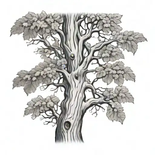 Linden Tree with F+C carved in the bark intertwined different types tattoo design idea