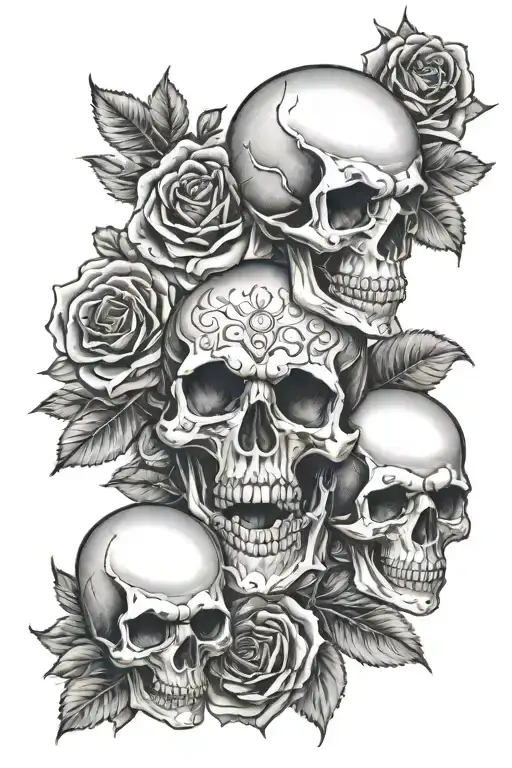 family skull and roses  tattoo design idea