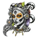  a juggalette with intricate face paint and a hatchet necklace tattoo design idea