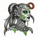  a juggalette with intricate face paint and a hatchet necklace tattoo design idea