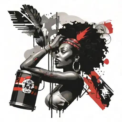 indigenous girl Colombia coffee Afro drum life and death tattoo design idea