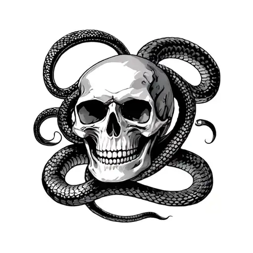 skull with snake surrounding it  tattoo design idea
