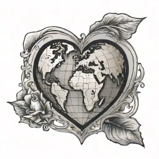 heart shaped globe inside tattoo design idea