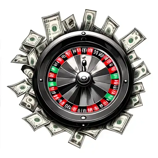 roulette wheel surrounded by money tattoo design idea