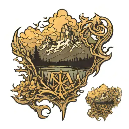 grand Teton mountains cover up biohazard symbol tattoo design idea