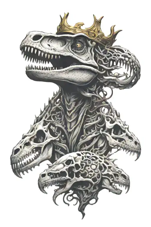T. rex, skulls, crown, tattoo design idea
