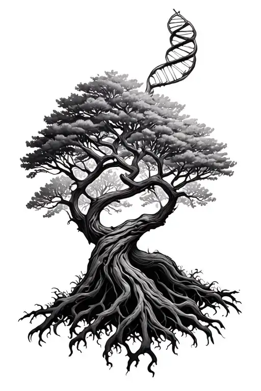 thin tree of life intertwined representing DNA double helix intertwined tattoo design idea