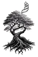 thin tree of life intertwined representing DNA double helix intertwined tattoo design idea