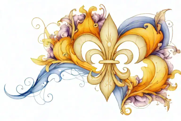 3-D fleur-de-lis with embedded irises and an EKG line running through the background. completed with fine lines tattoo design idea