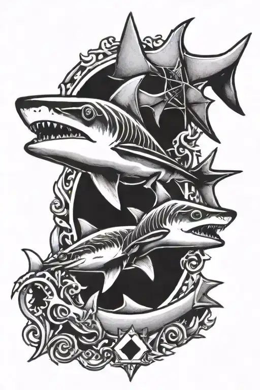 cross and hammer head shark tattoo design idea