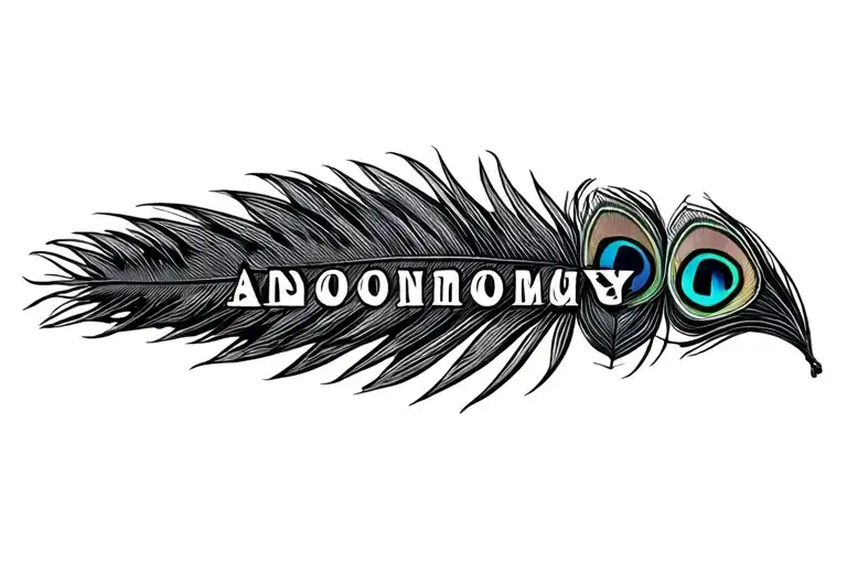 autonomy word resting on a peacock feather tattoo design idea