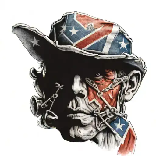 Realistic tears in the skin and muscle looks like confederate flag tattoo design idea