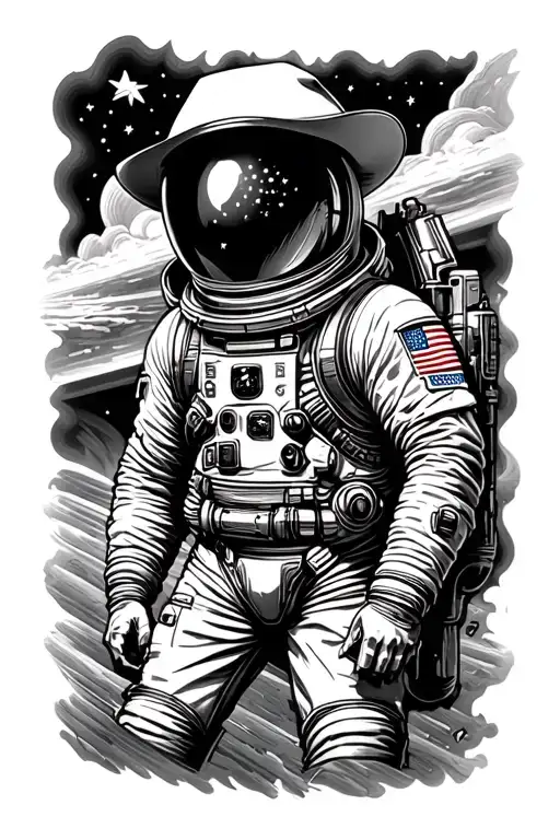 space cowboy astronaut Texas theme sleeve tattoo design idea