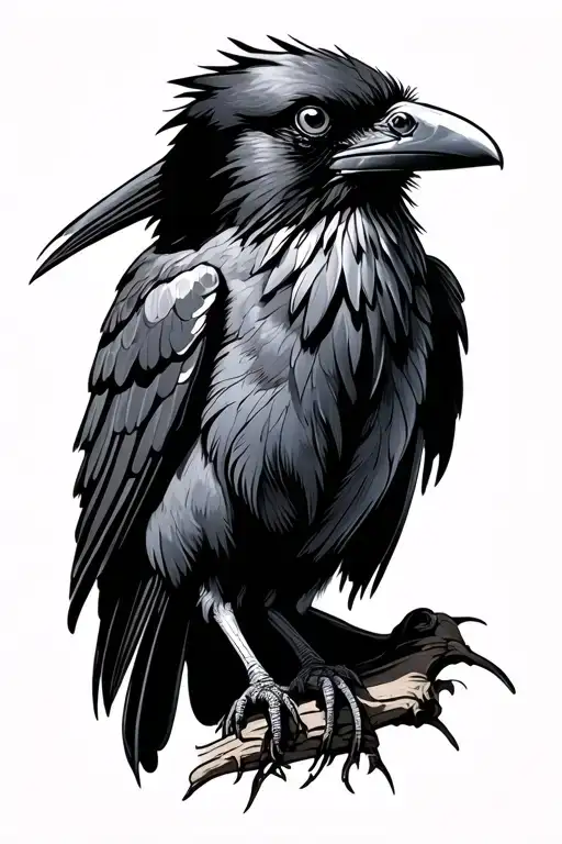 raven perched tattoo design idea