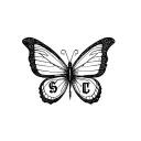 Butterfly with initials S and C on the body and R and T on the wings tattoo design idea