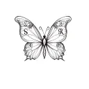 Butterfly with initials S and C on the body and R and T on the wings tattoo design idea