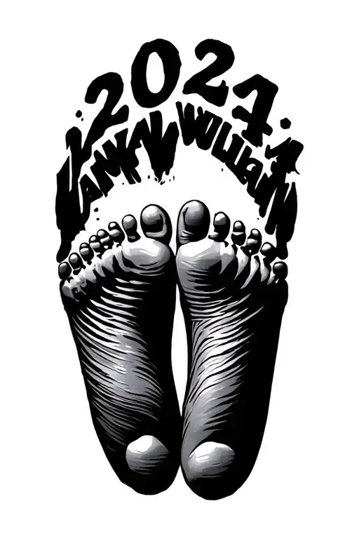 infant footprints walking with Hank William 2024 written tattoo design idea