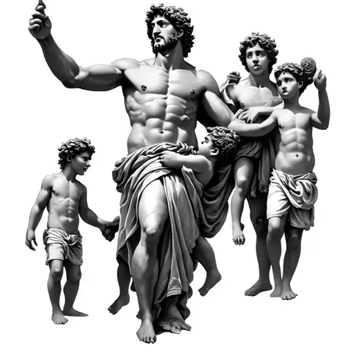 Greek god atlas holding up 5 children tattoo design idea