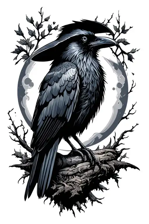 witchy moon nature raven viking tattoo design idea